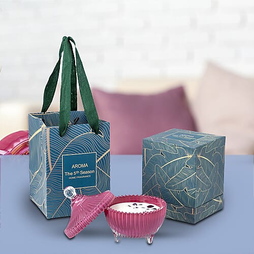 Close Out Deal  - Scented Soybean Wax Candle with Amethyst in Purple Striped Glass Container