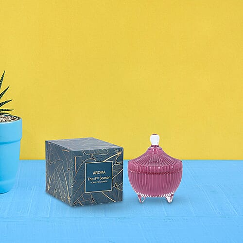 Close Out Deal  - Scented Soybean Wax Candle with Amethyst in Purple Striped Glass Container