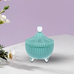 The 5th Season - Scented Candle with Green Aventurine in Green Striped Glass Container