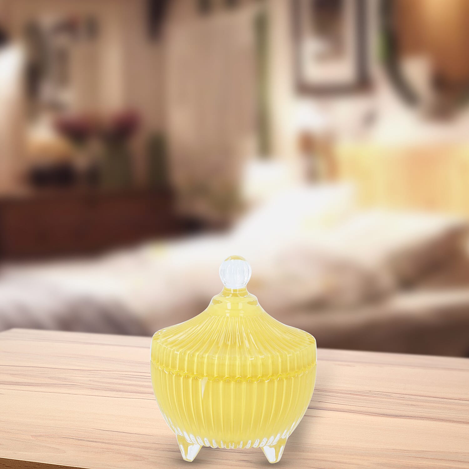 Close Out Deal  - Scented Soybean Candle with Citrine in Yellow Striped Glass Container
