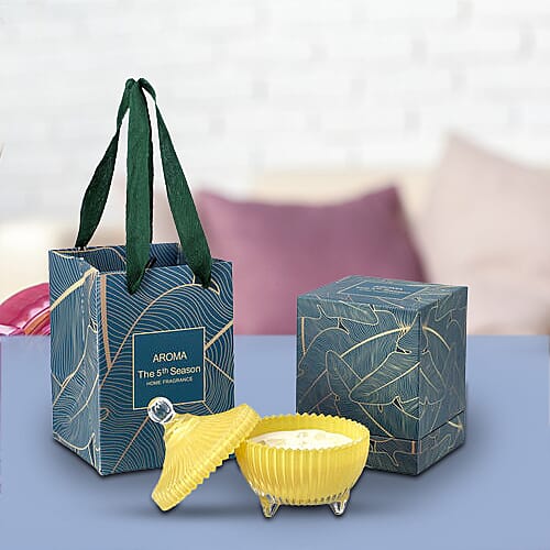 Close Out Deal  - Scented Soybean Candle with Citrine in Yellow Striped Glass Container