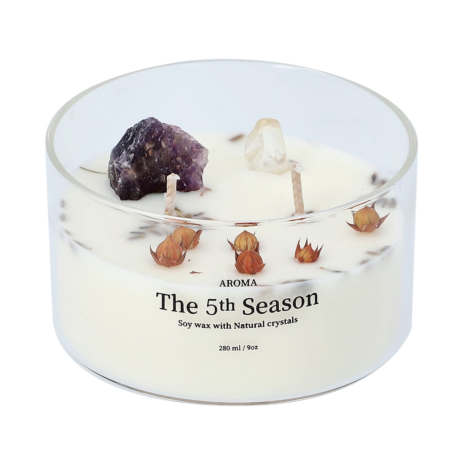 The 5th Season Candle Cups with Crystal and Wooden Box - Blue