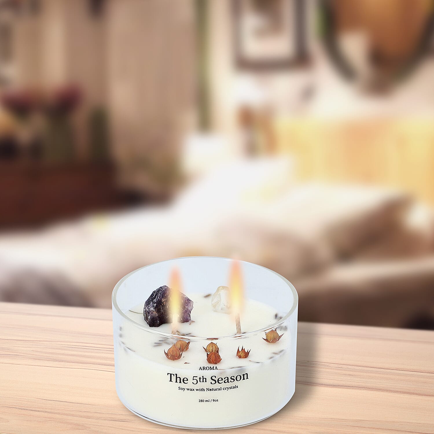 The 5th Season Candle Cups with Crystal and Wooden Box - Green