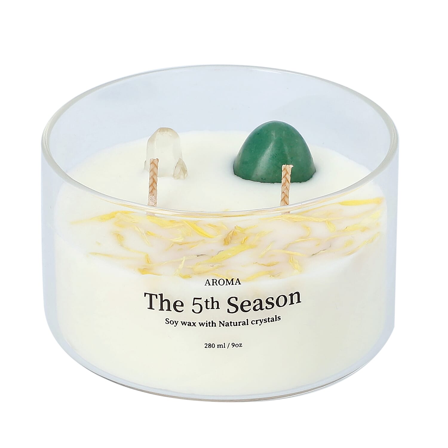 The 5th Season Candle Cups with Crystal and Wooden Box - Green