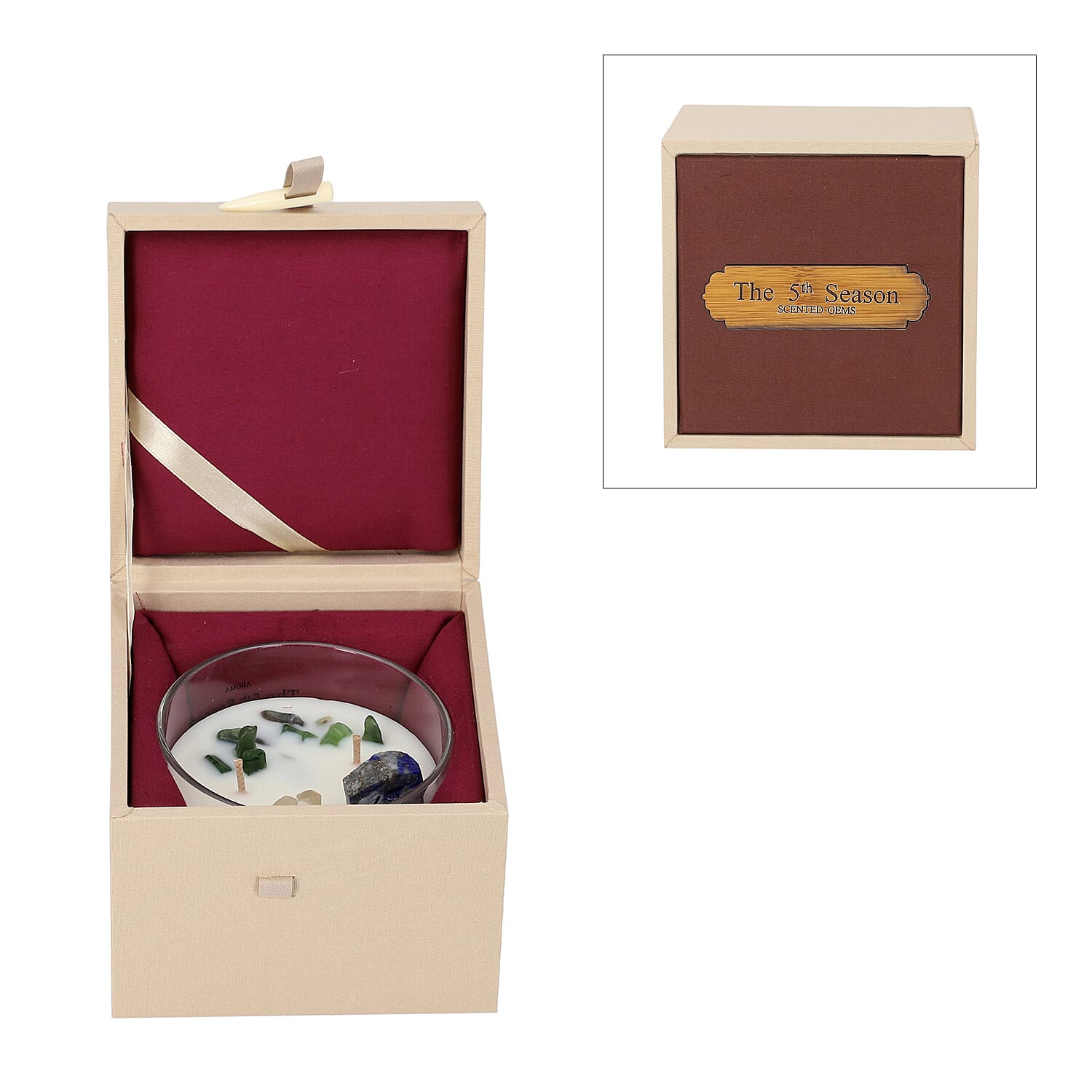 The 5th Season Candle Cups with Crystal and Wooden Box - Purple