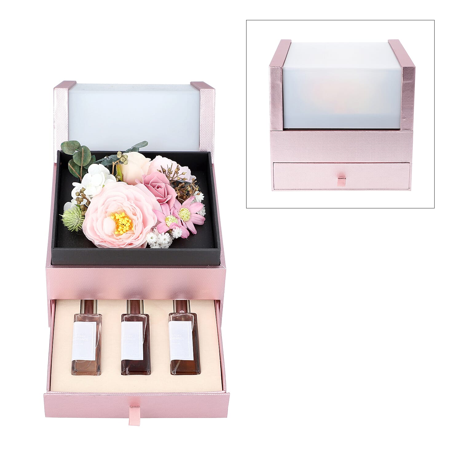 The 5th Season 2 Layer Flower Box With 3 Bottles Of Fragrance Spray - Pink