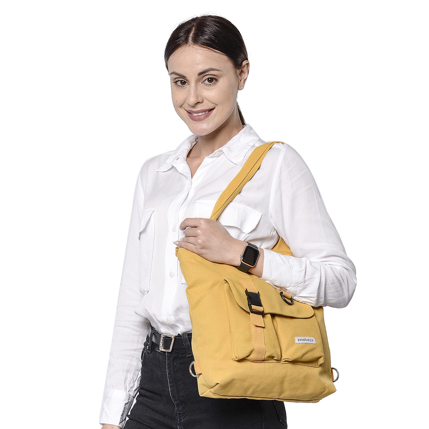 PASSAGE Yellow Colour 3-in-1 Tote Bag with Multiple Pockets(33x8x29cm)