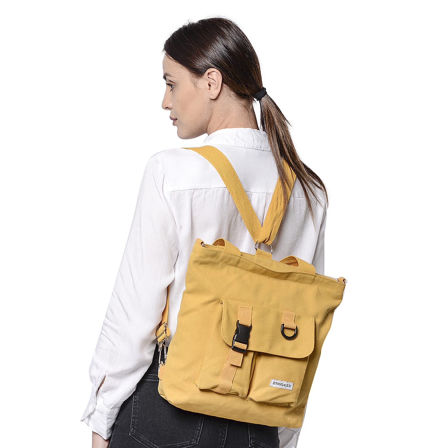 PASSAGE Yellow Colour 3-in-1 Tote Bag with Multiple Pockets(33x8x29cm)