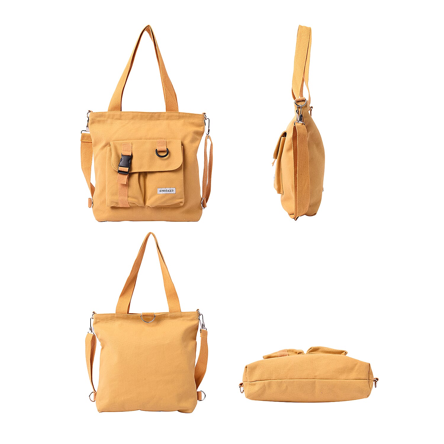 PASSAGE Yellow Colour 3-in-1 Tote Bag with Multiple Pockets(33x8x29cm)
