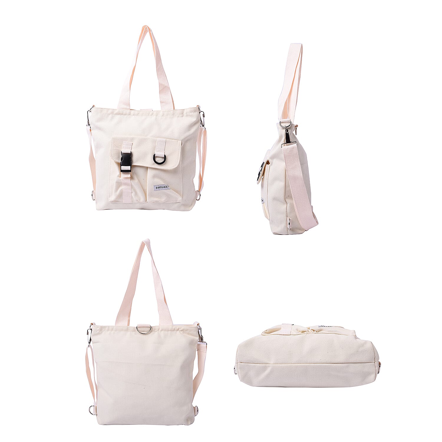 PASSAGE Off-White Colour 3-in-1 Tote Bag with Multiple Pockets(33x8x29cm)