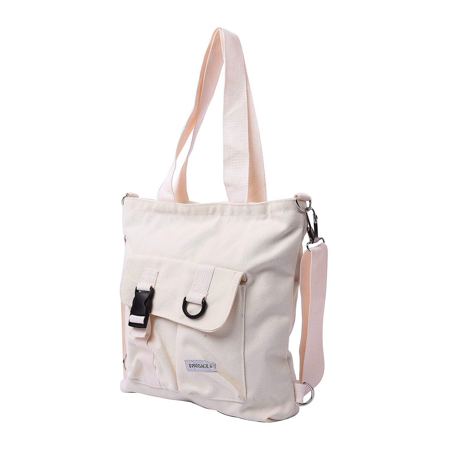 PASSAGE Off-White Colour 3-in-1 Tote Bag with Multiple Pockets(33x8x29cm)