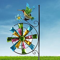 Garden Theme Hummingbird Pattern Wind Spinner with Solar Light (Size 28x7x117cm) - Green and Multi