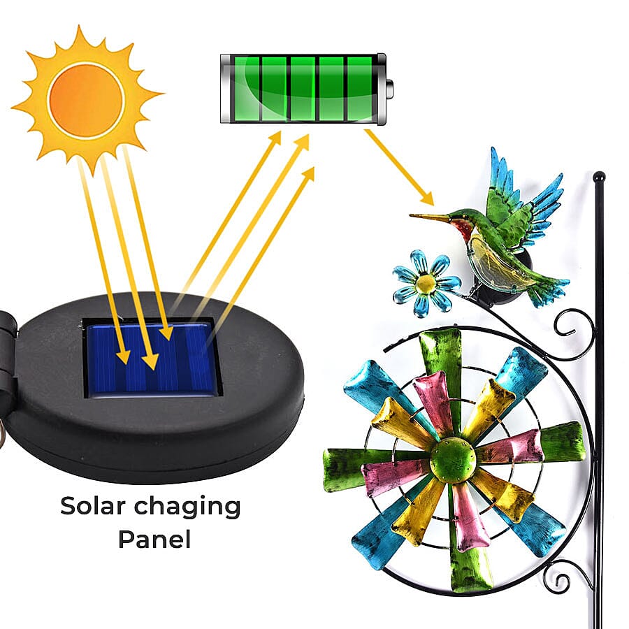 Garden Theme Hummingbird Pattern Wind Spinner with Solar Light (Size 28x7x117cm) - Green and Multi