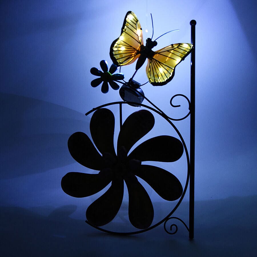 Garden Theme Butterfly Pattern Wind Spinner with Solar Light (Size 28x7x117cm) - Yellow and Multi