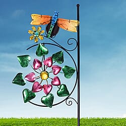 Garden Theme Dragonfly Pattern Wind Spinner with Solar Light (Size 28x7x117cm) - Blue, Yellow and Multi