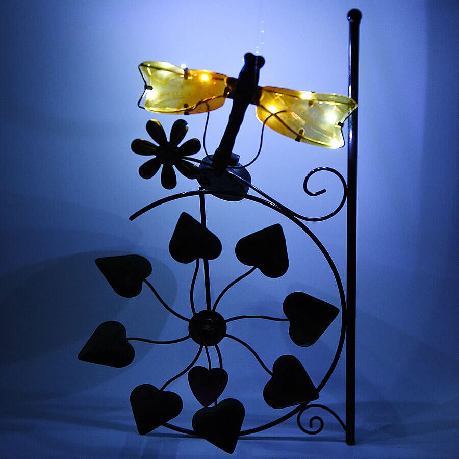 Garden Theme Dragonfly Pattern Wind Spinner with Solar Light (Size 28x7x117cm) - Blue, Yellow and Multi
