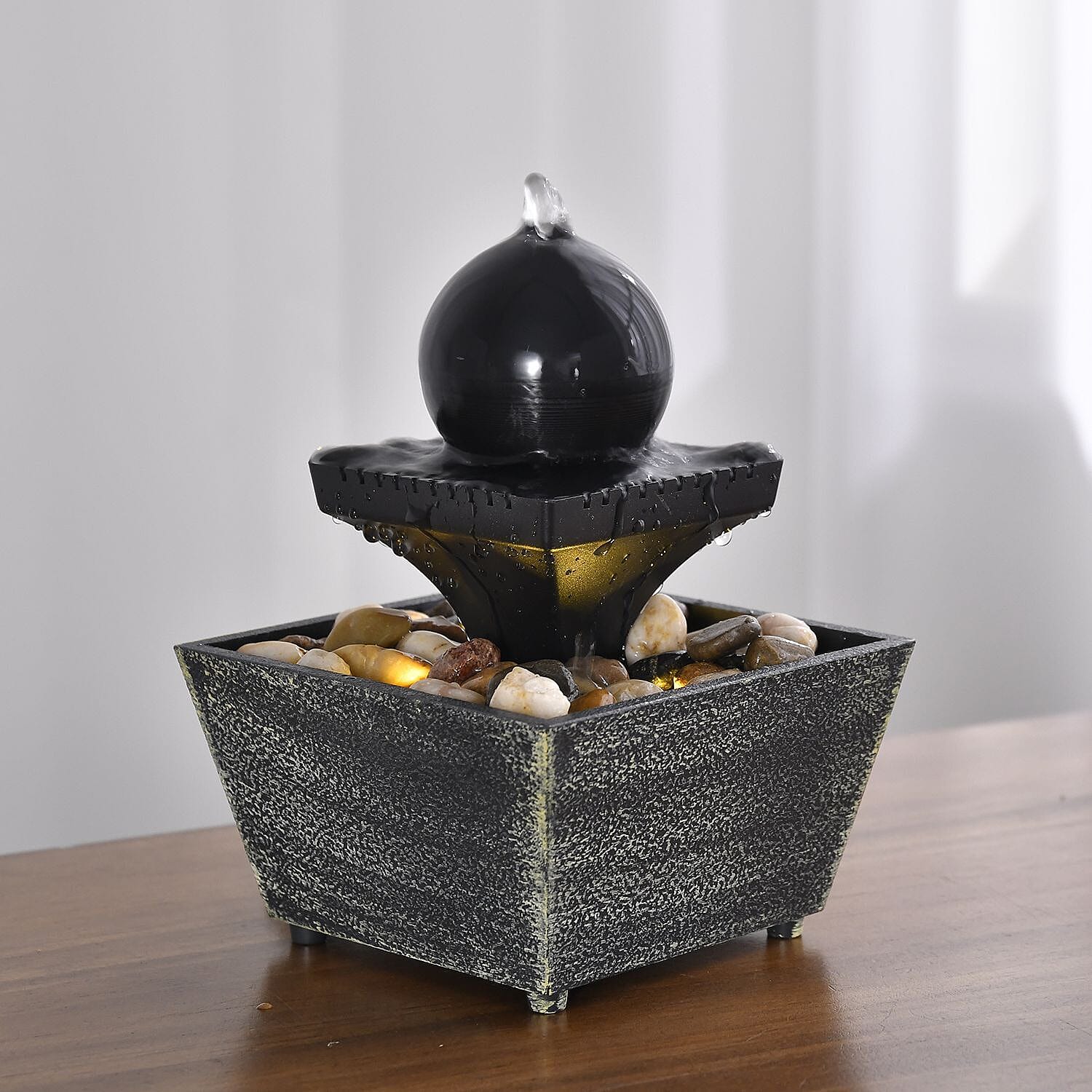 Sphere Ball Mini Water Fountain with LED Light (Size - 17x12x12cm)