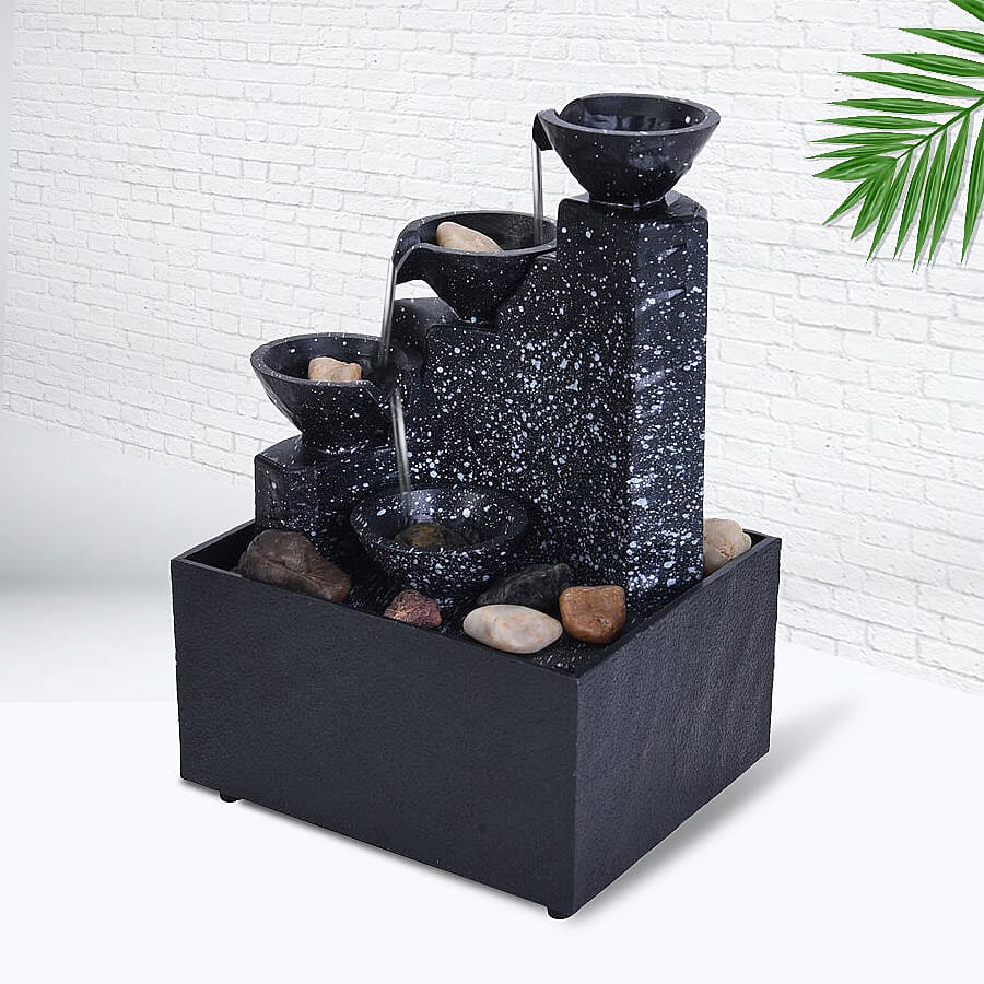 Mini Water Fountain with LED Light - Black (Size - 11x9x17 cm)