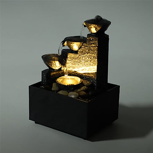 Mini Water Fountain with LED Light - Black (Size - 11x9x17 cm)