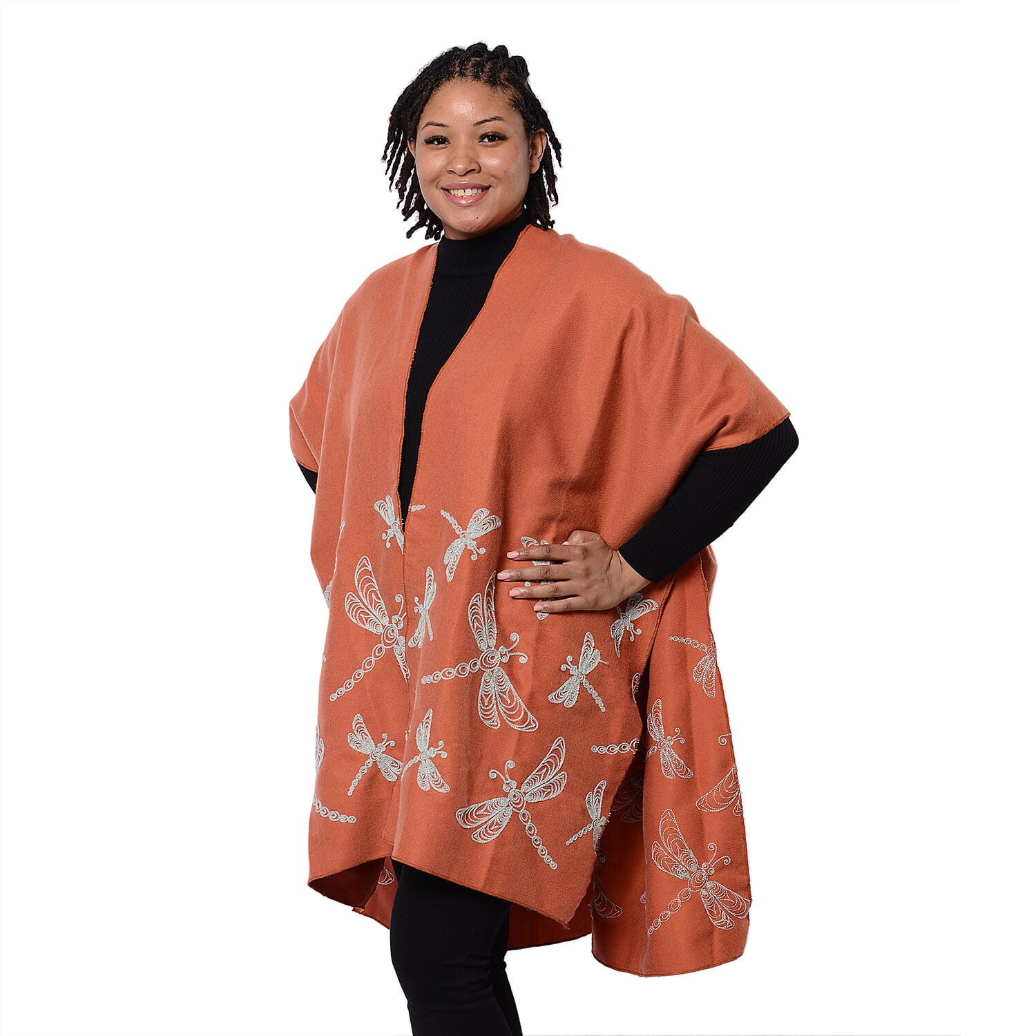 New Arrival Short Sleeve Orange Kimono with Grey Dragonfly Embroidered (Size 90x95cm)