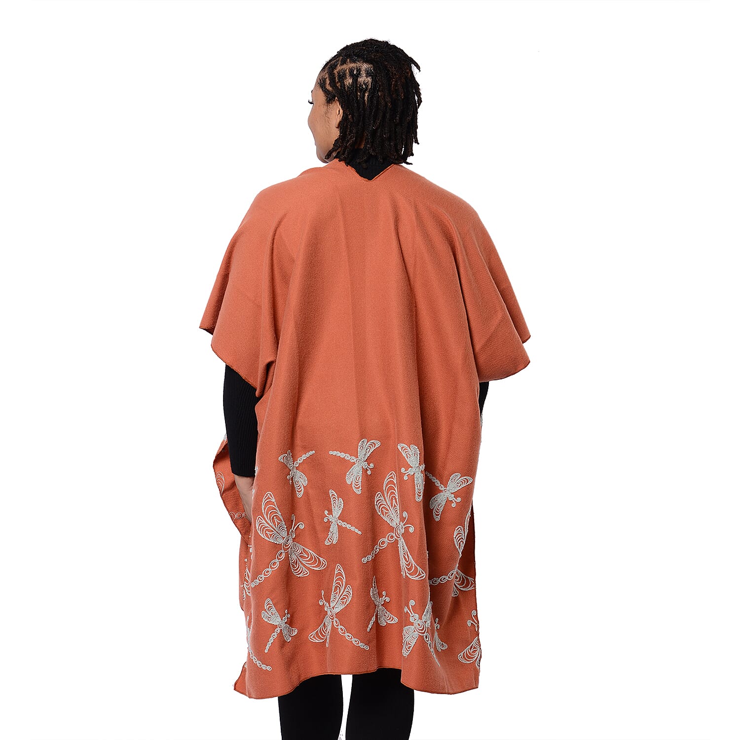 New Arrival Short Sleeve Orange Kimono with Grey Dragonfly Embroidered (Size 90x95cm)