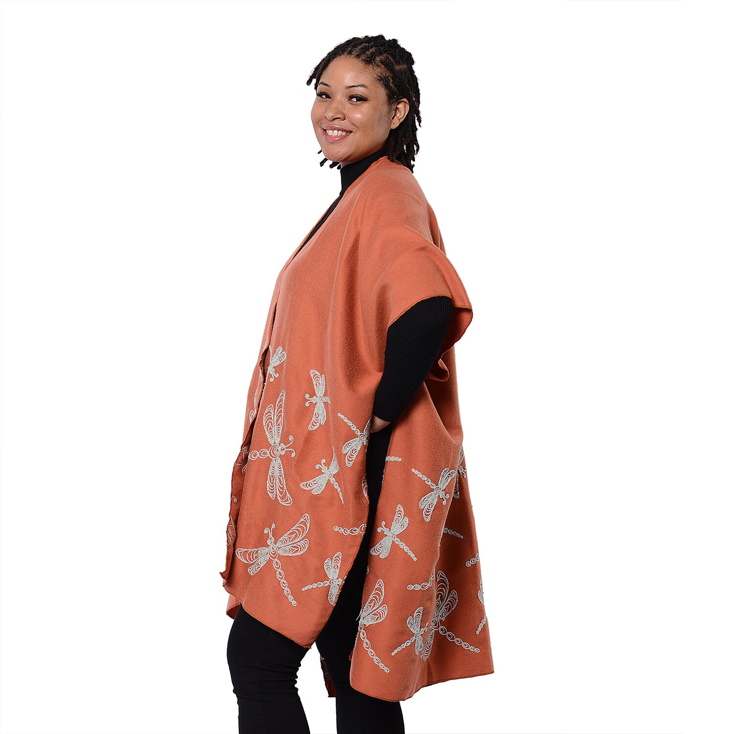 New Arrival Short Sleeve Orange Kimono with Grey Dragonfly Embroidered (Size 90x95cm)