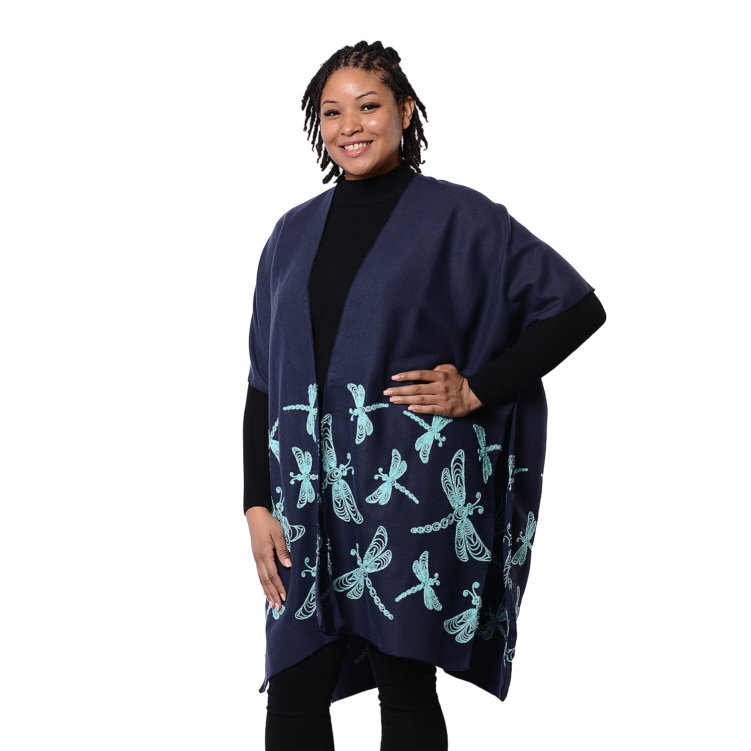 Navy Kimono with Light Blue Dragonfly Embroidered (Size 90x95cm)