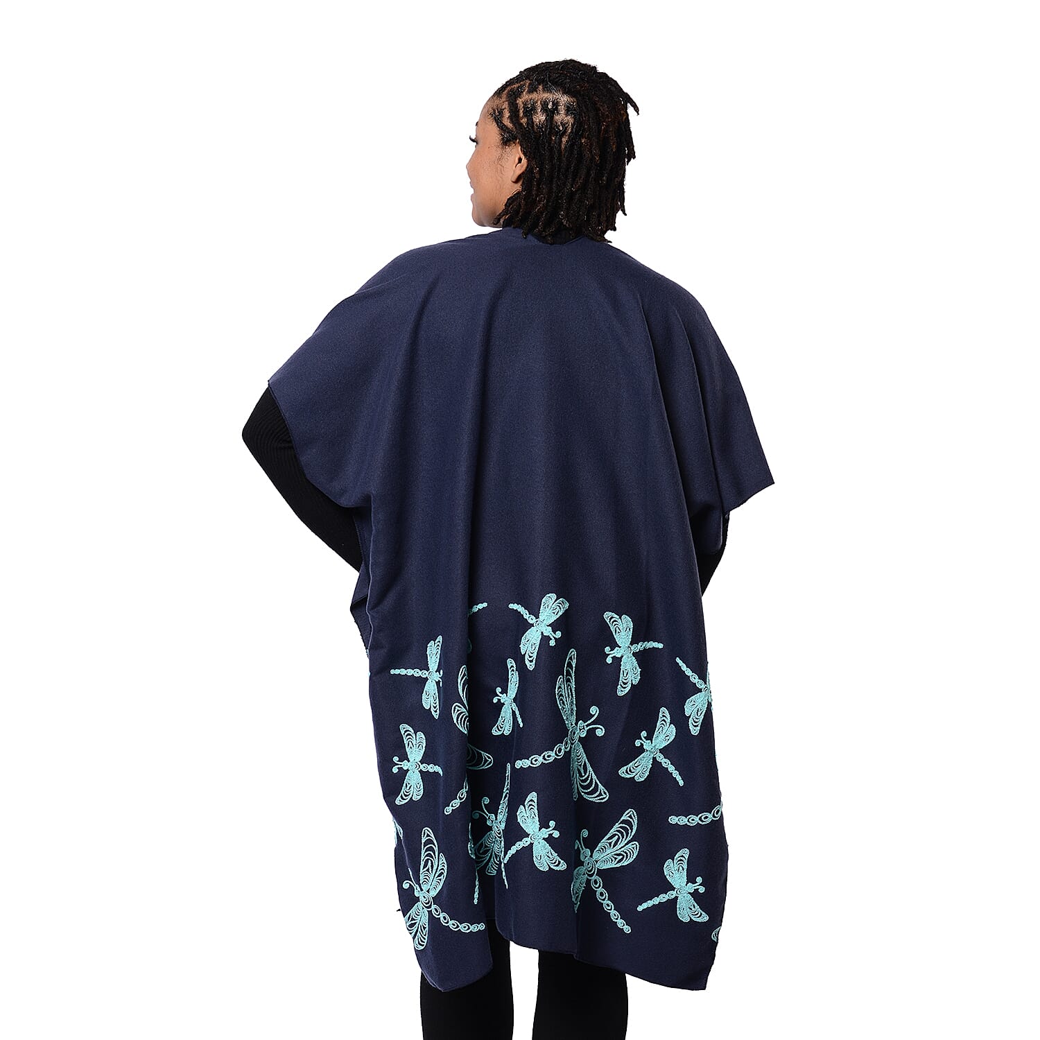Navy Kimono with Light Blue Dragonfly Embroidered (Size 90x95cm)