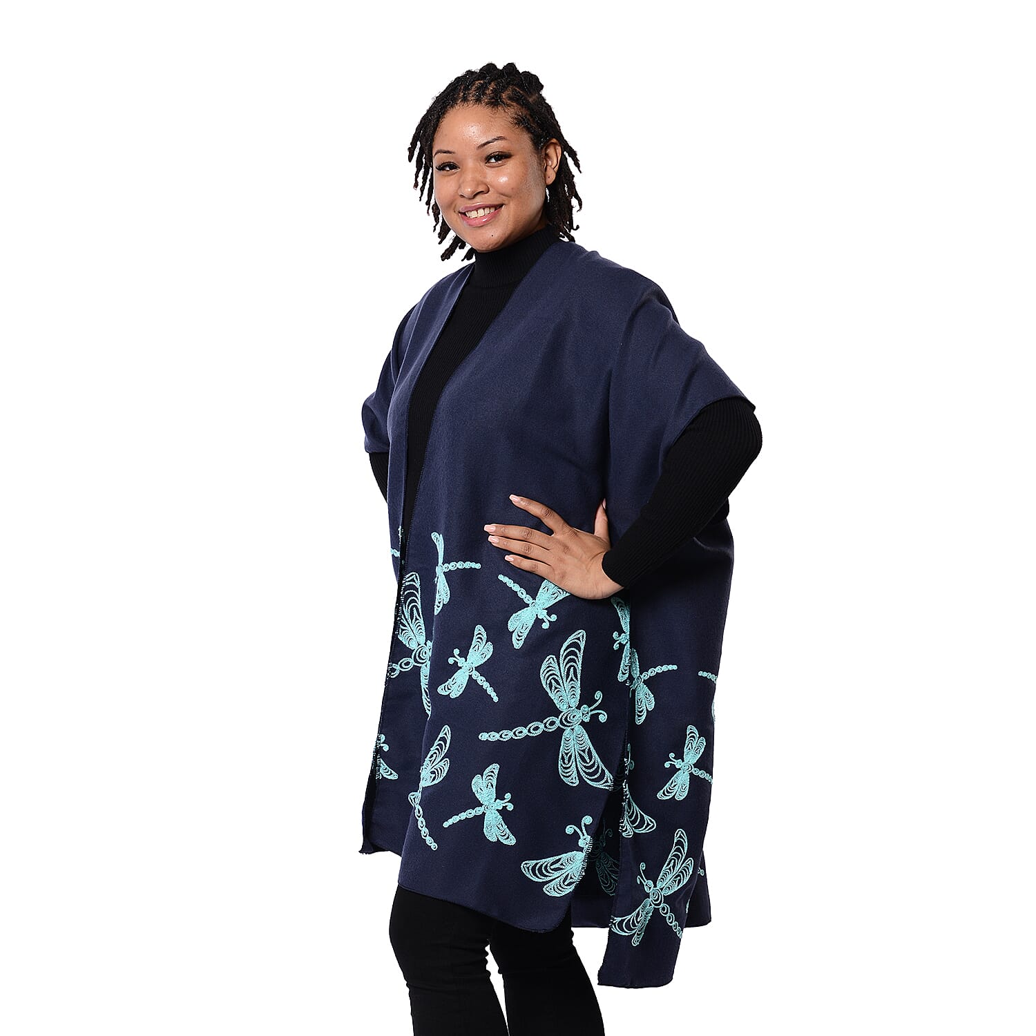 Navy Kimono with Light Blue Dragonfly Embroidered (Size 90x95cm)