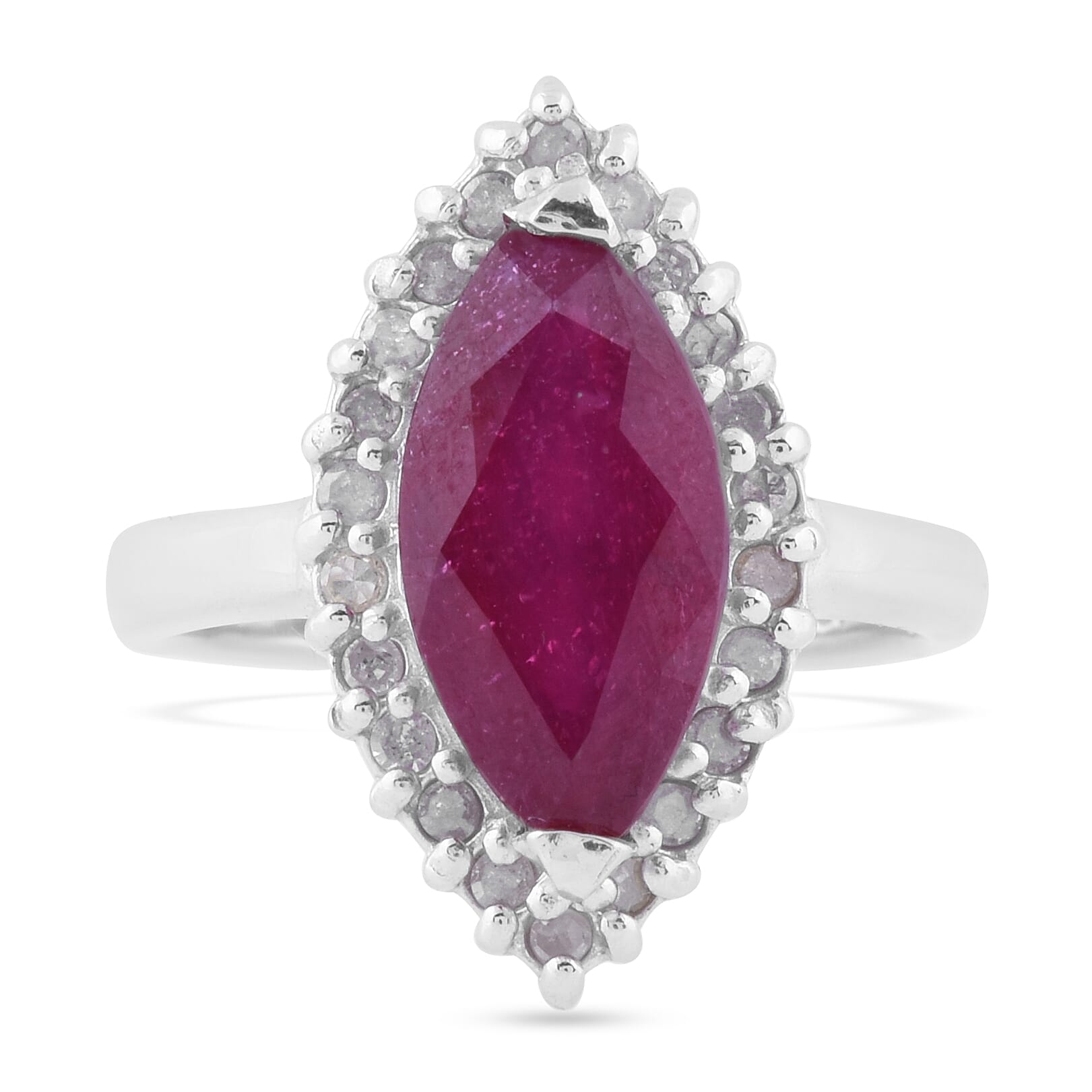 African Ruby (FF) and Diamond Ring in Rhodium Overlay Sterling Silver 4.17 Ct.
