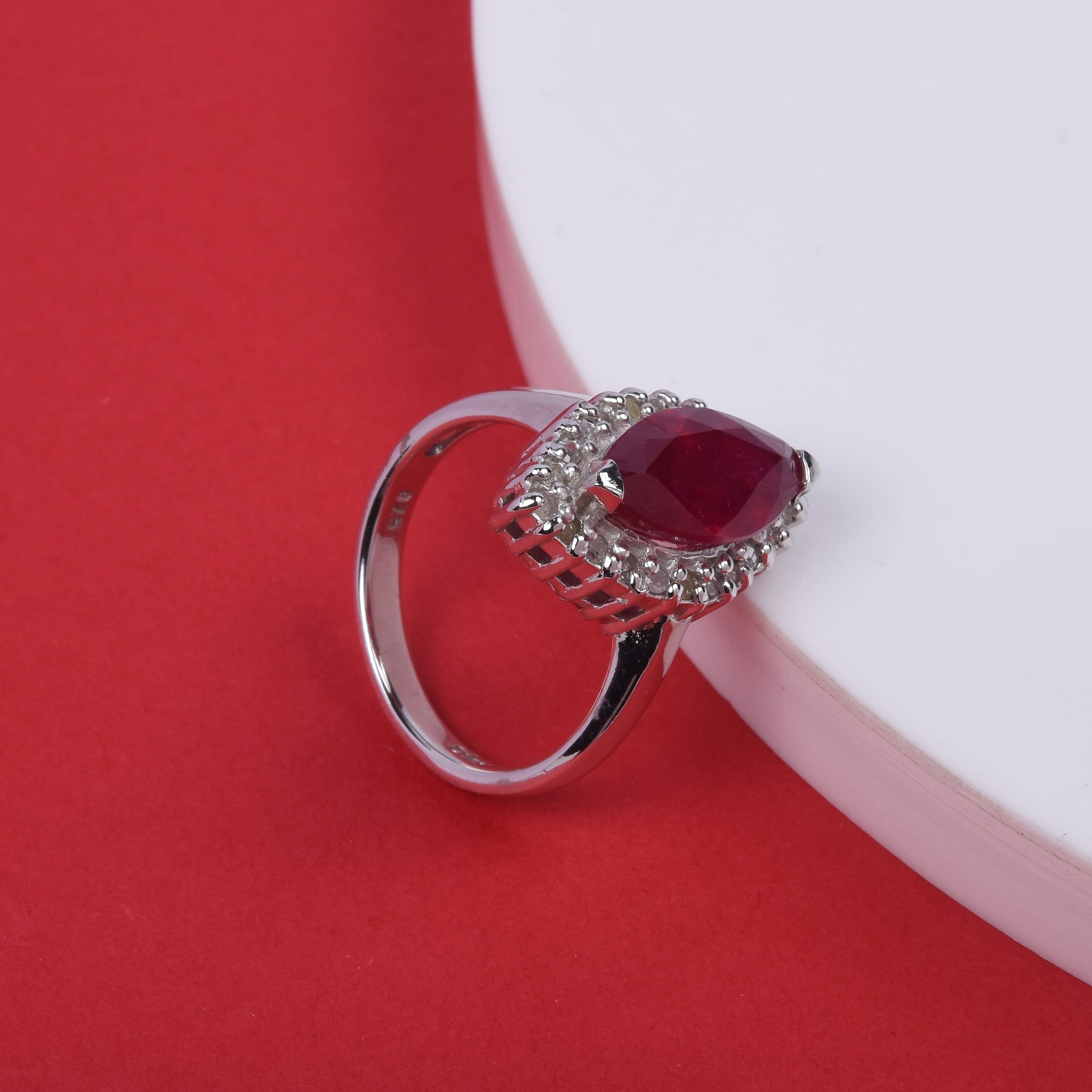 African Ruby (FF) and Diamond Ring in Rhodium Overlay Sterling Silver 4.17 Ct.