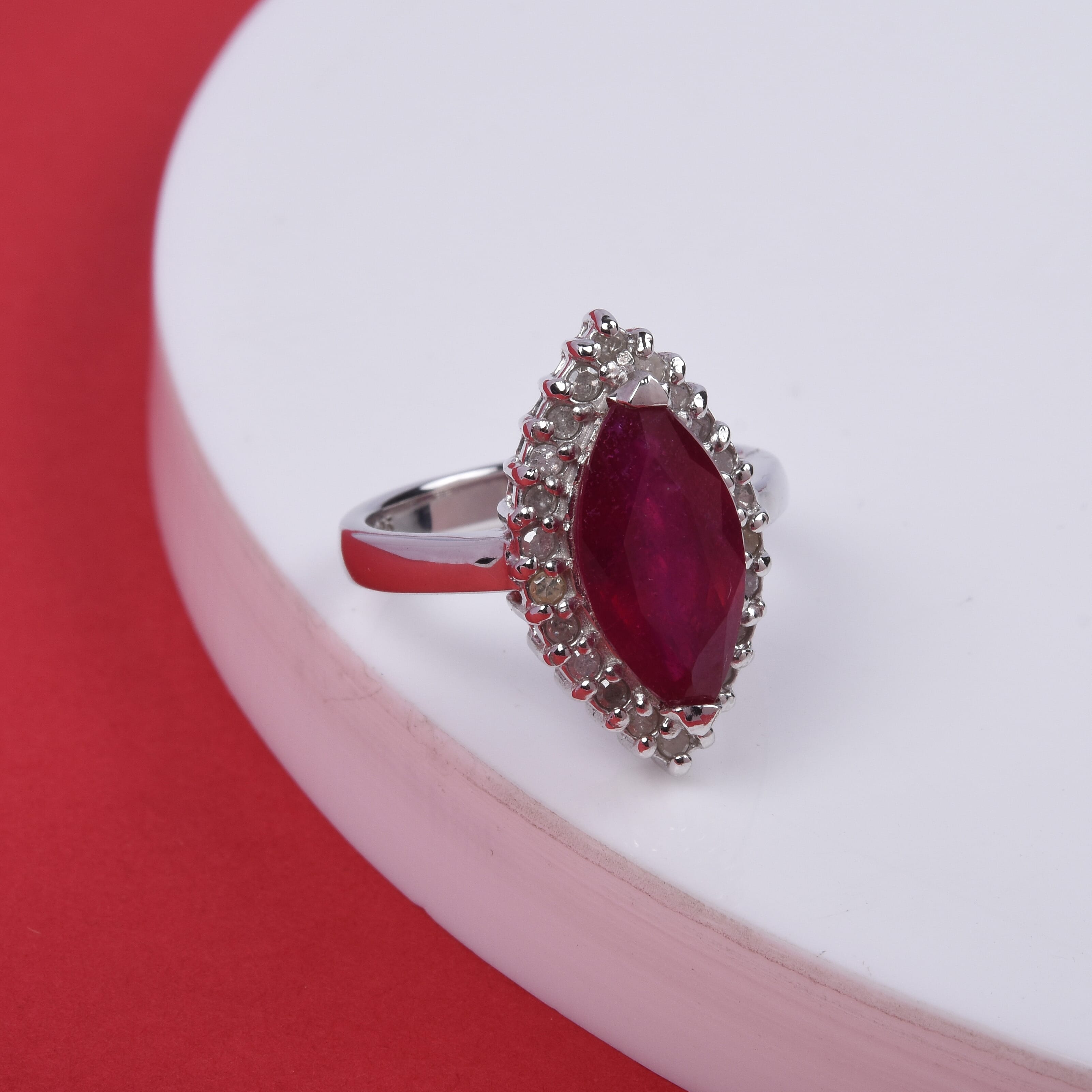 African Ruby (FF) and Diamond Ring in Rhodium Overlay Sterling Silver 4.17 Ct.