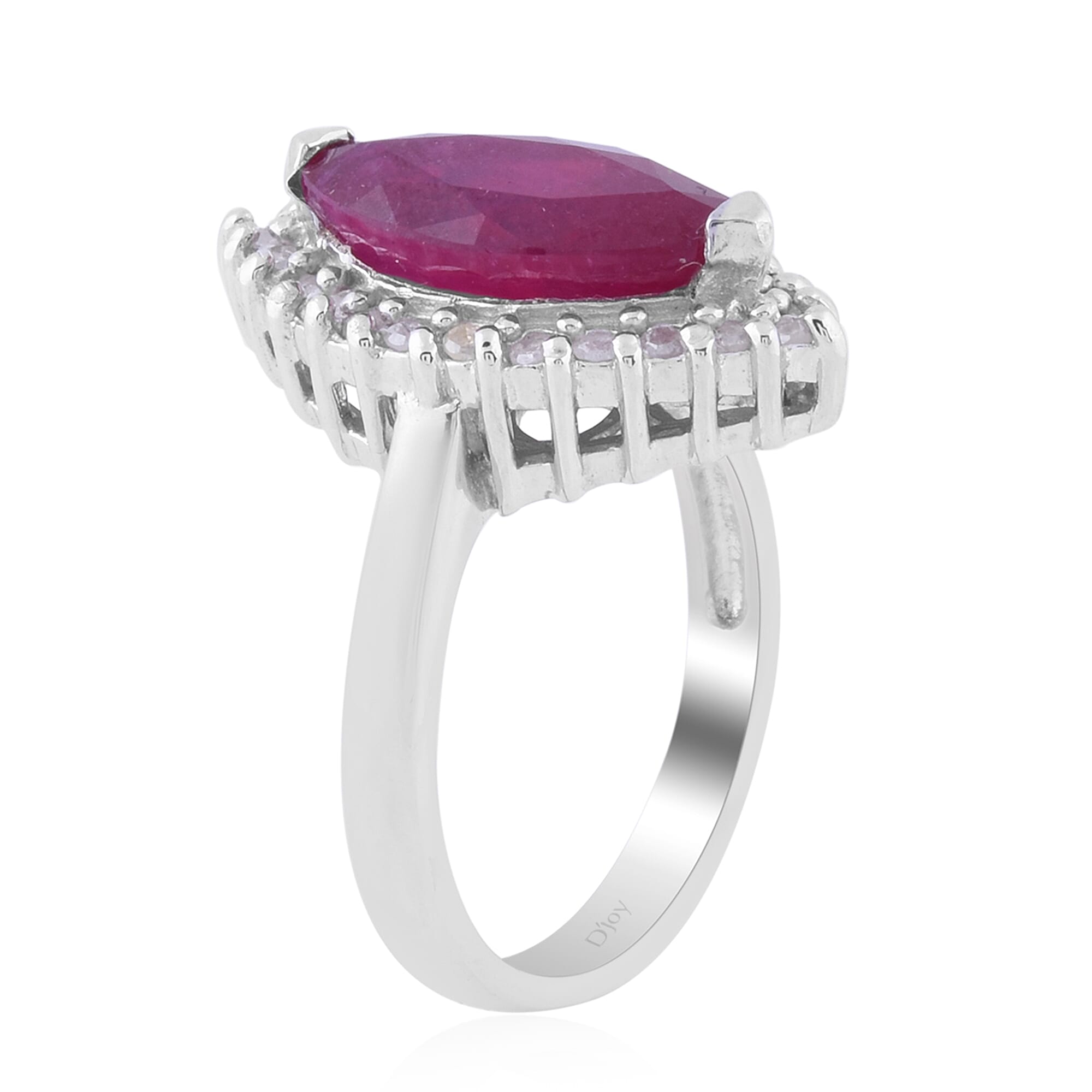 African Ruby (FF) and Diamond Ring in Rhodium Overlay Sterling Silver 4.17 Ct.
