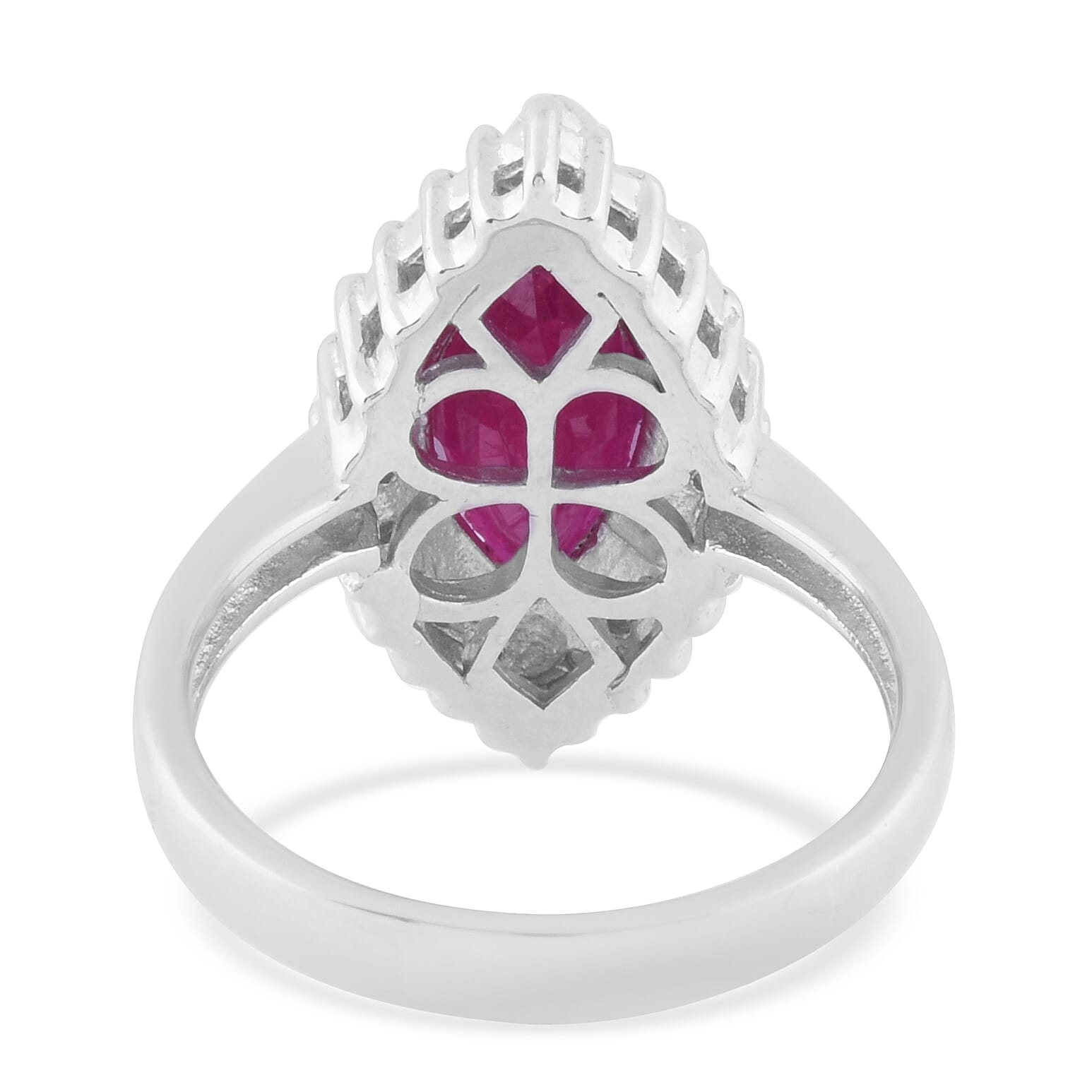 African Ruby (FF) and Diamond Ring in Rhodium Overlay Sterling Silver 4.17 Ct.