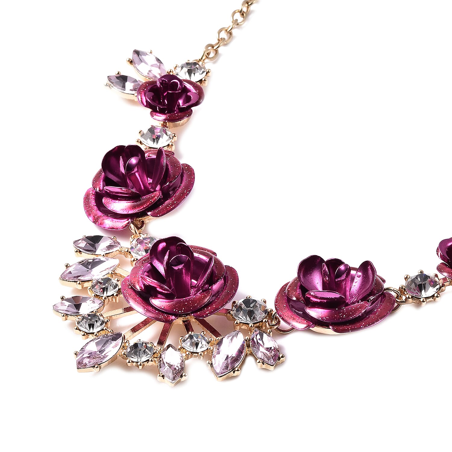 Simulated Pink Sapphire and White Austrian Crystal Rose Necklace (Size 22 with Extender)