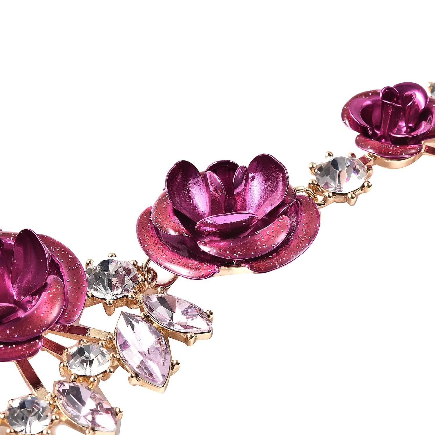 Simulated Pink Sapphire and White Austrian Crystal Rose Necklace (Size 22 with Extender)