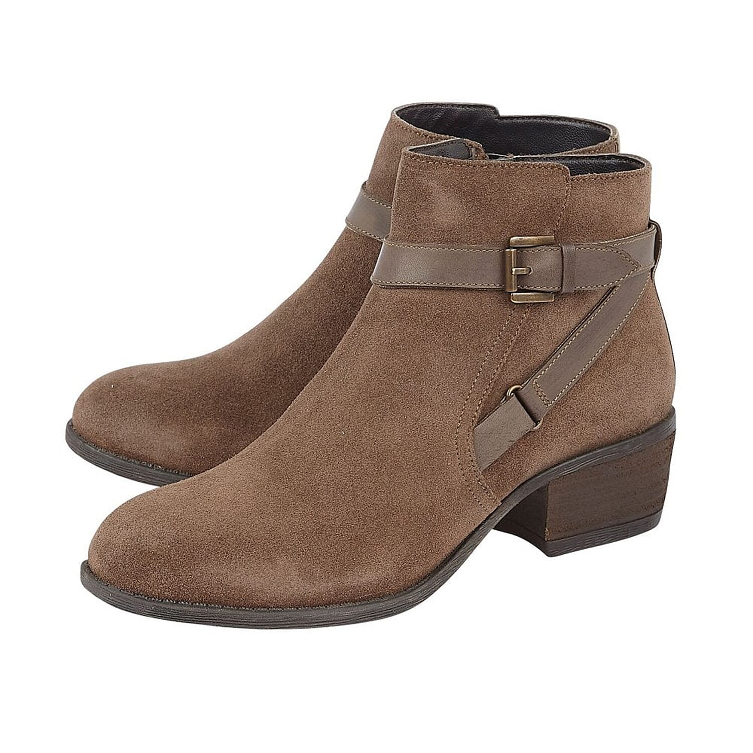 Lotus Dani Taupe Suede Ankle Boots with Wrap Around Buckle Details (Size 6)