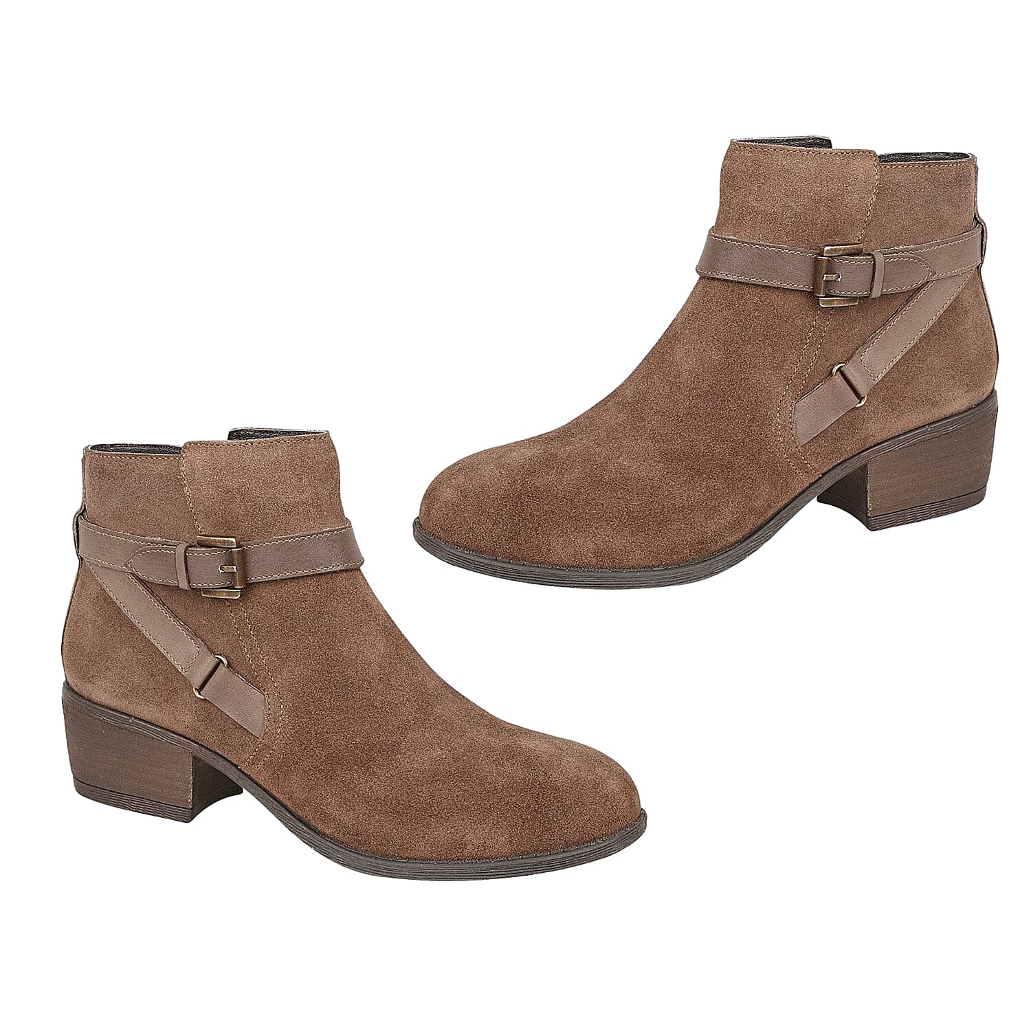 Lotus Dani Taupe Suede Ankle Boots with Wrap Around Buckle Details (Size 6)