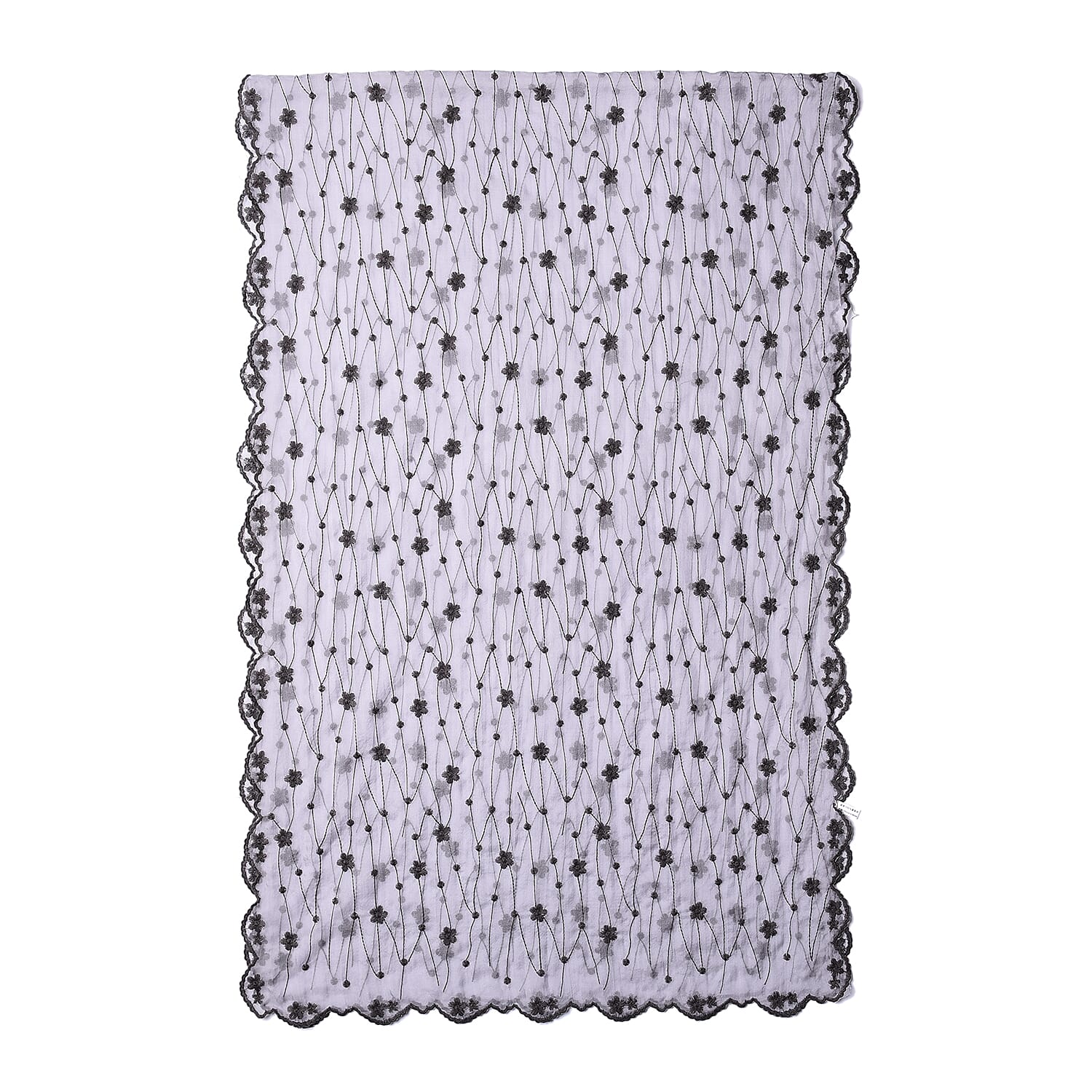 LA MAREY 100% Mulberry Silk Flower Vine Embroidery Pattern Scarf in Grey (180x58cm)