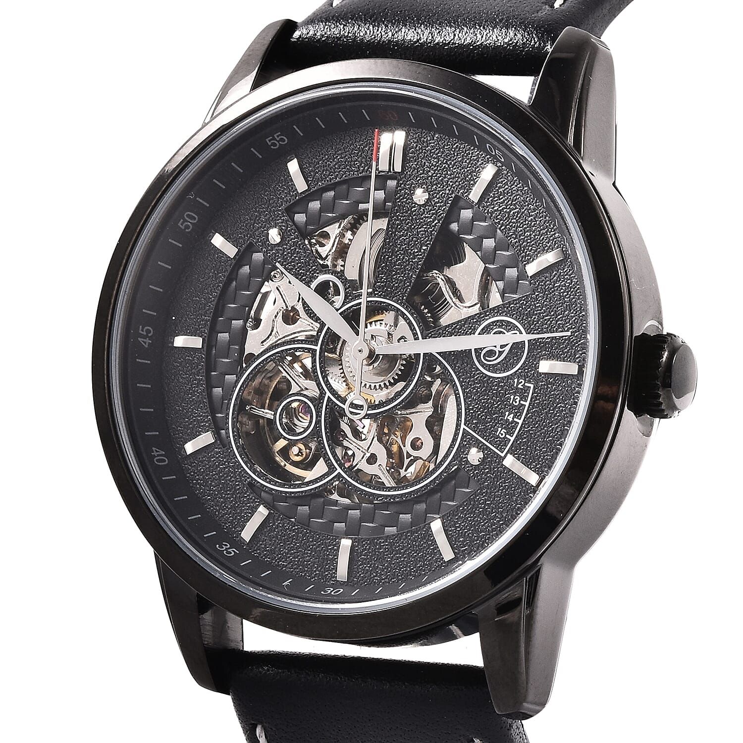 GENOA Classy Mechanical Watch with Black Leather Strap