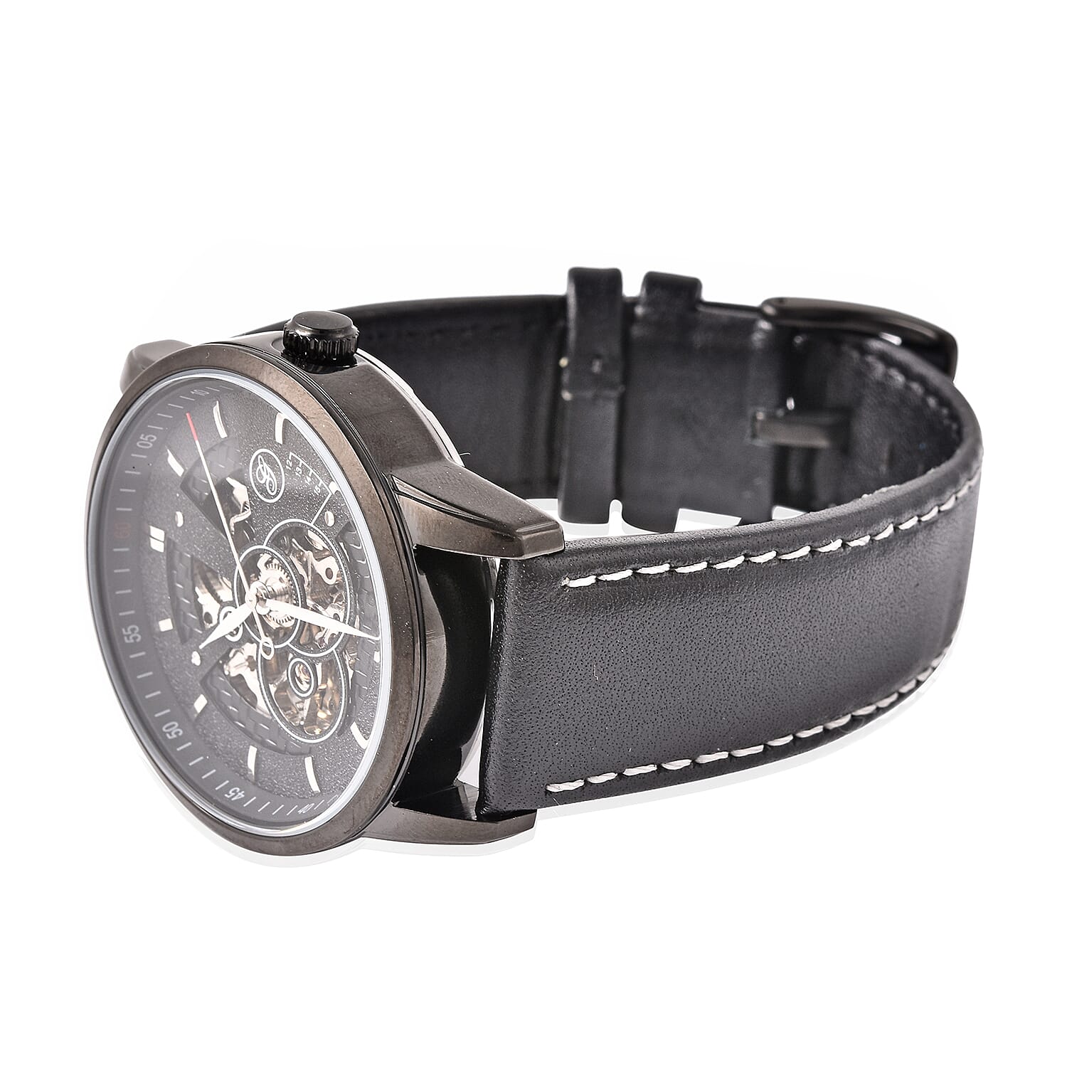 GENOA Classy Mechanical Watch with Black Leather Strap