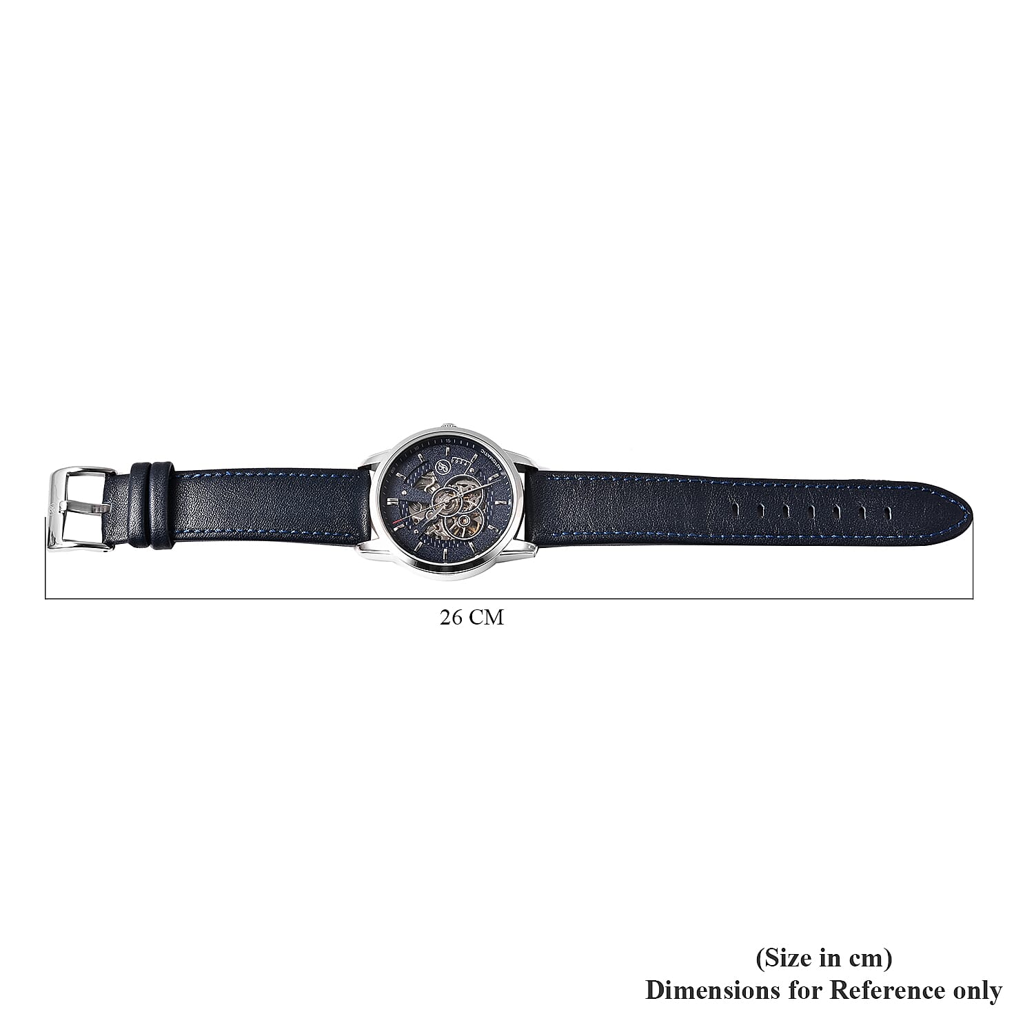 GENOA Classy Mechanical Silver Tone Watch with Navy Blue Strap