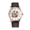 GENOA Classy Mechanical Gold Tone Watch with Brown Leather Strap