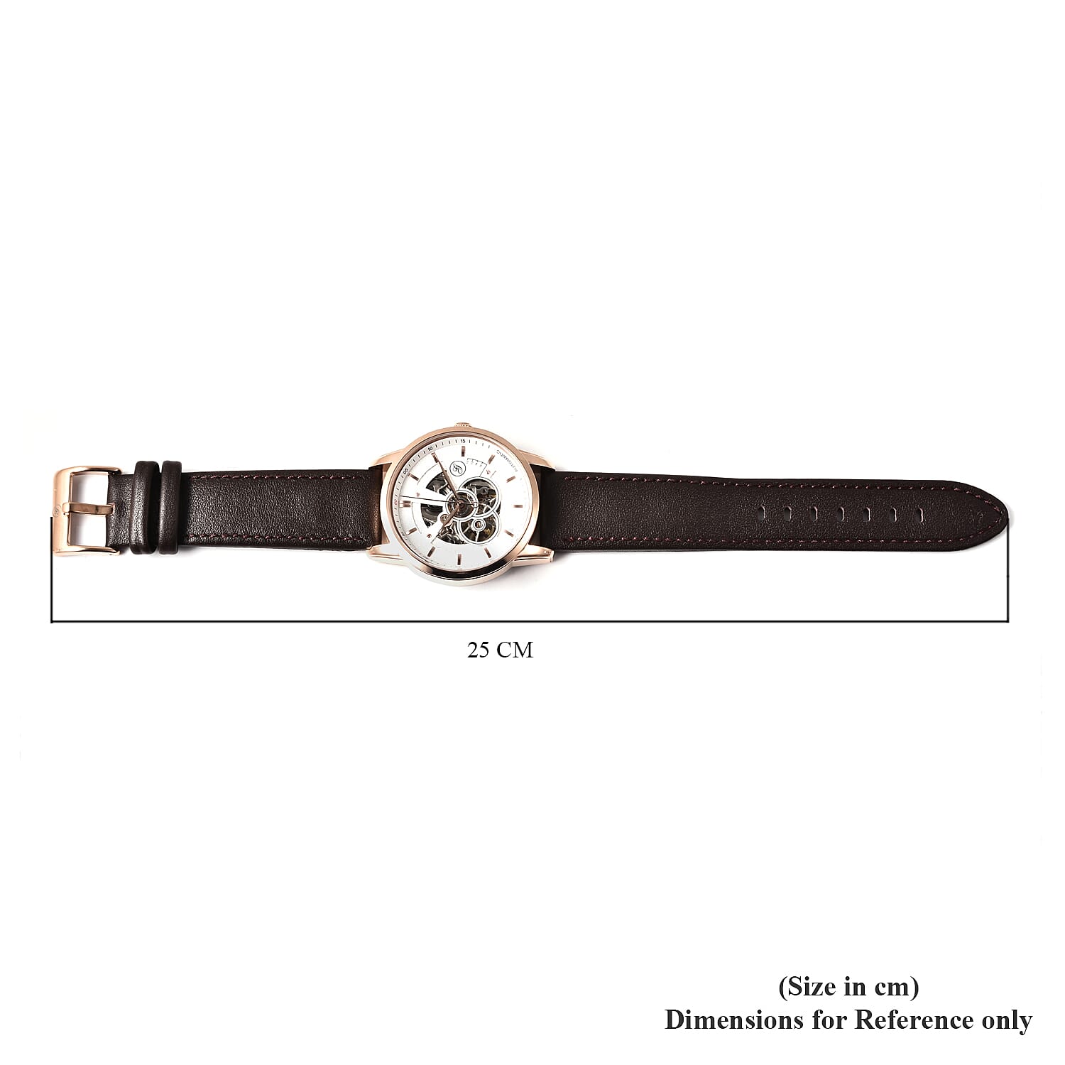 GENOA Classy Mechanical Gold Tone Watch with Brown Leather Strap
