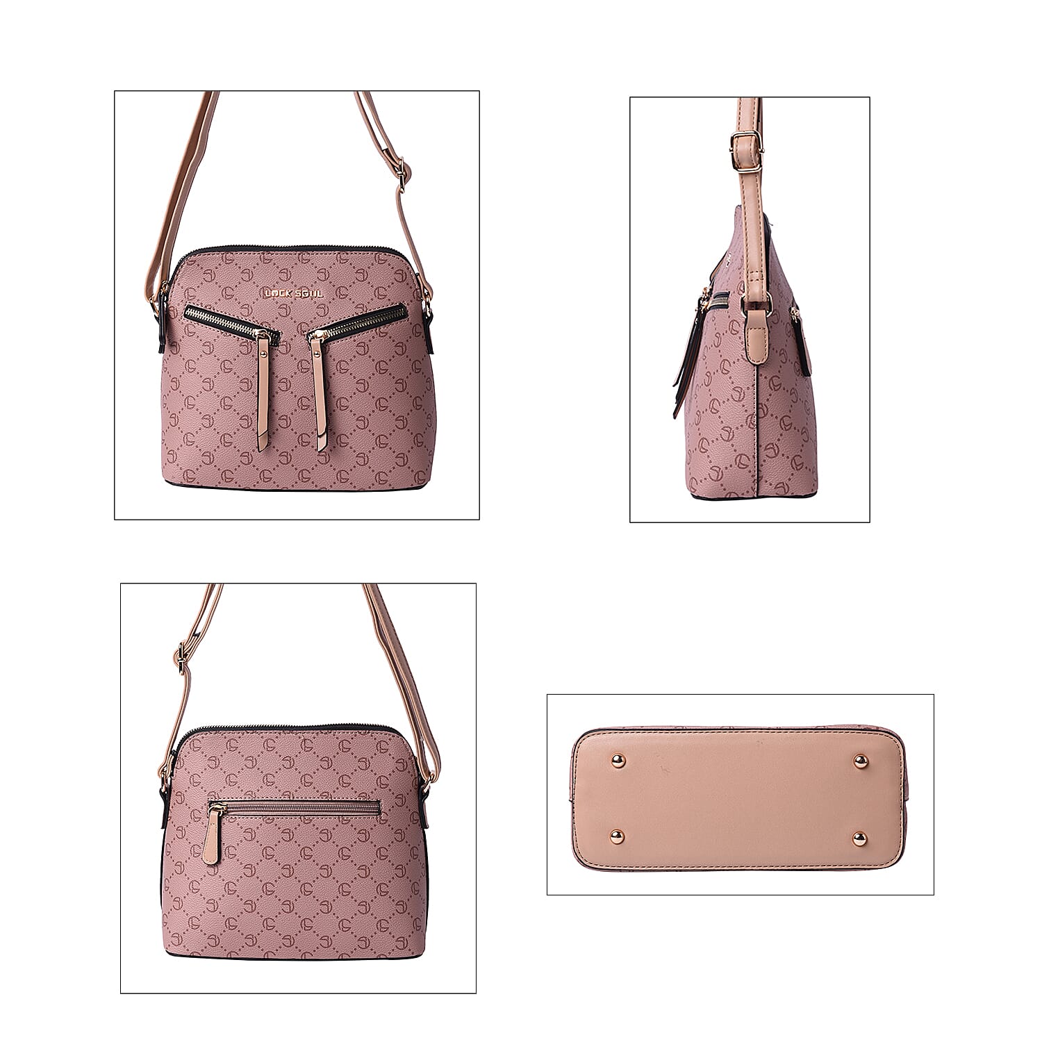 LOCK SOUL Camel Crossbody Bag with Zipped Two Front Pockets