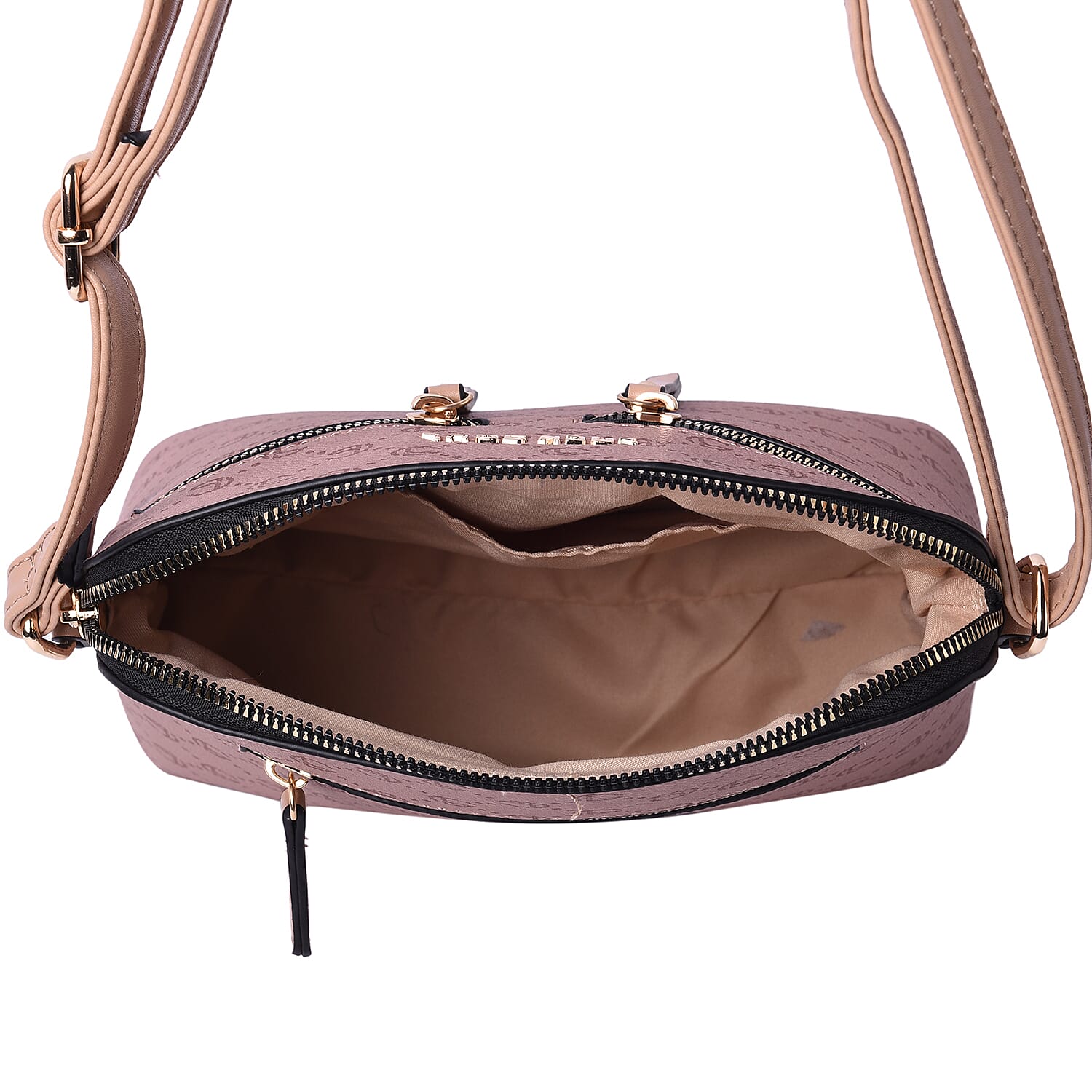 LOCK SOUL Camel Crossbody Bag with Zipped Two Front Pockets