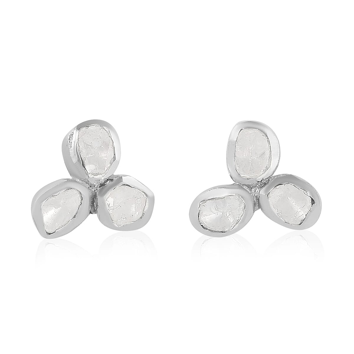 Artisan Crafted Polki Diamond Earrings (with Push Back) in Platinum Overlay Sterling Silver 0.50 Ct.