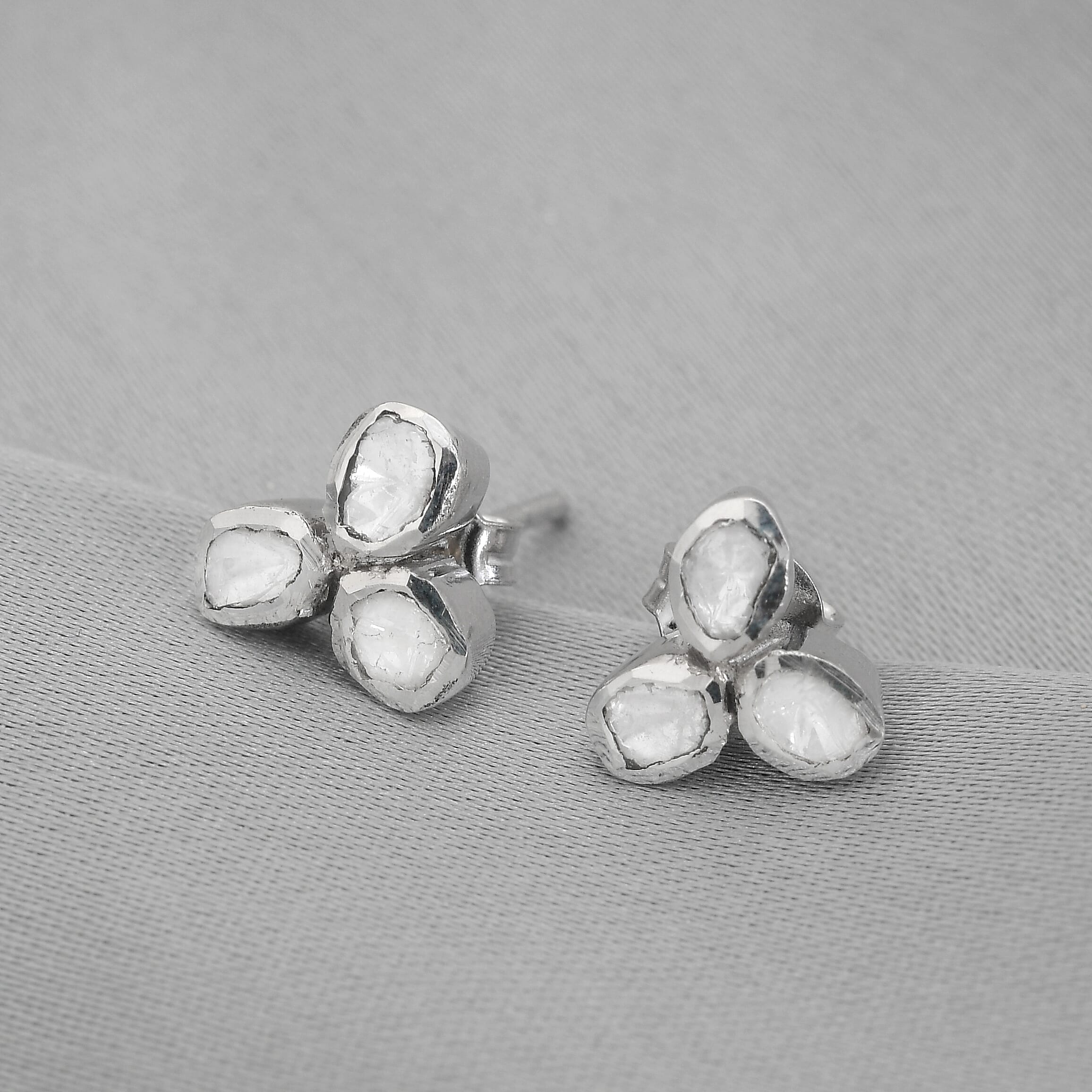 Artisan Crafted Polki Diamond Earrings (with Push Back) in Platinum Overlay Sterling Silver 0.50 Ct.
