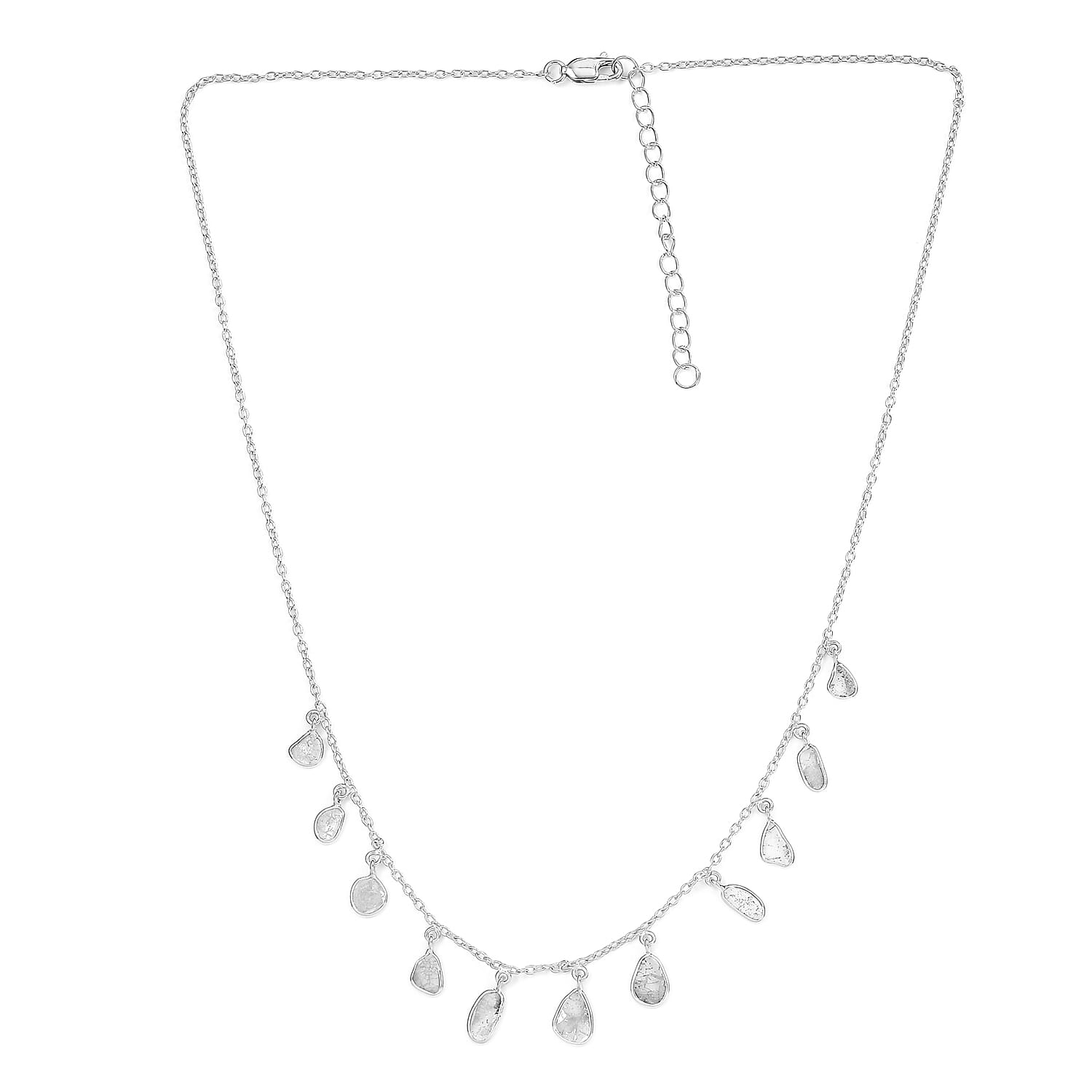 Artisan Crafted Polki Diamond Necklace (Size 18 with 2 inch Extender) in Platinum Overlay Sterling Silver 2.00 Ct.