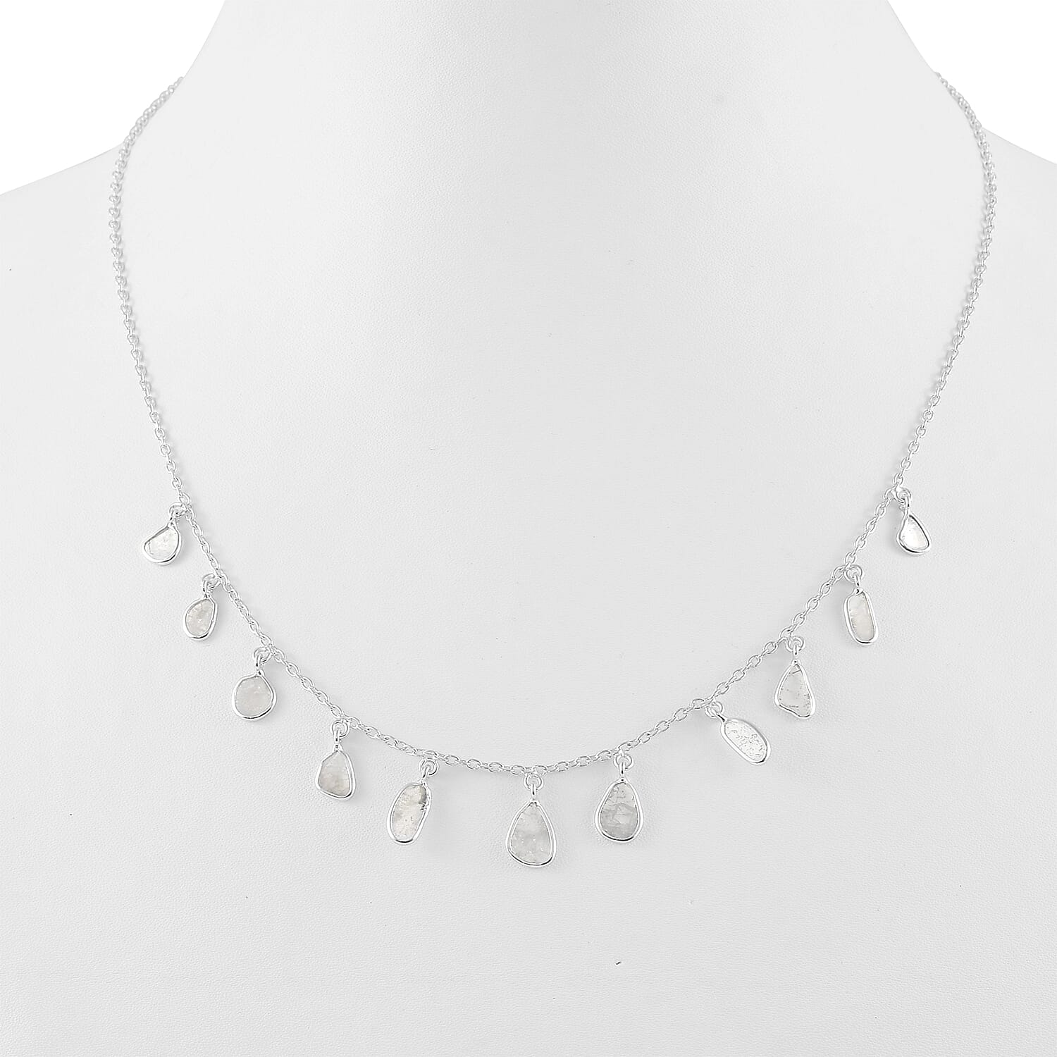 Artisan Crafted Polki Diamond Necklace (Size 18 with 2 inch Extender) in Platinum Overlay Sterling Silver 2.00 Ct.